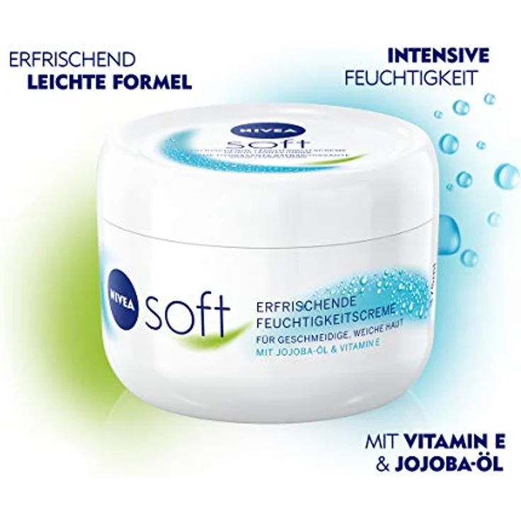 NIVEA Soft, erfrischende Feuchtigkeitscreme mit Vitamin E und Jojoba-Öl, schnell einziehend, 375 ml für Gesicht, Körper & Hände – Bild 3