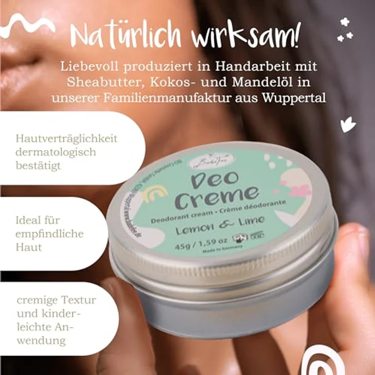 Badefee Deo-Creme Lemon & Lime, 45 ml, feuchtigkeitsspendende Deocreme mit antimikrobiellem Zinkoxid – Bild 3