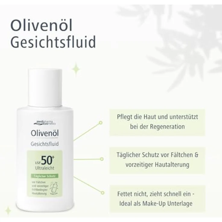 Medipharma Cosmetics Olivenöl Gesichtsfluid mit LSF50+ - Ultraleichte Formel, 50ml - Täglicher UV-Schutz und Pflege, schützt vor Fältchen – Bild 4