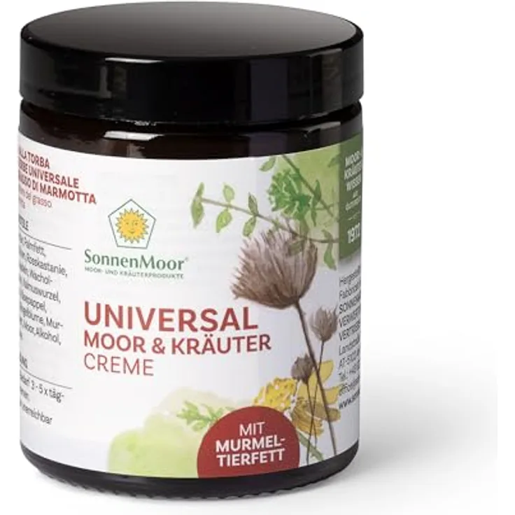 SonnenMoor Moor- und Kräutercreme mit Murmeltierfett 140g - natürliche Murmeltiersalbe, wohltuende Einreibung für Rücken und Gelenke
