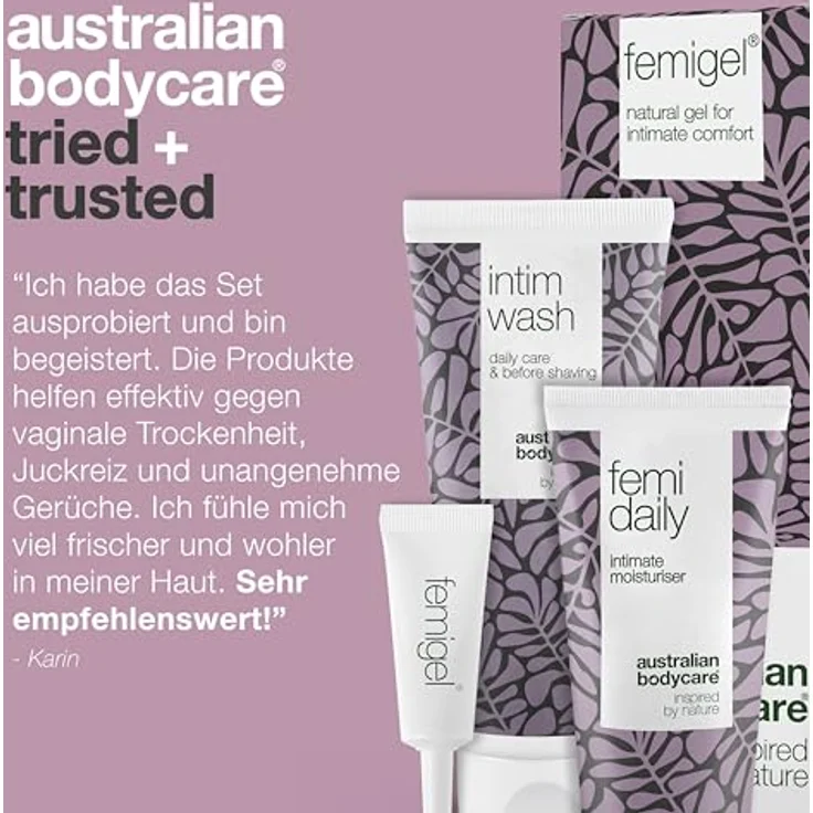 Australian Bodycare 3 Intimate Products Set, Sanftes Hygiene-Kosmetikset mit Reinigungsgel und beruhigendem Gel, 200 ml + 100 ml + 5x7 ml – Bild 5