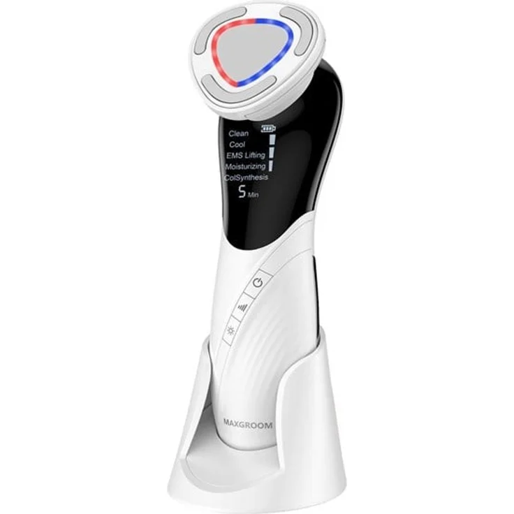 MAXGROOM D849 9-in-1 Gesichtsmassager mit EMS, LED-Licht, Wärme-/Kältetherapie und USB-C, Weiß