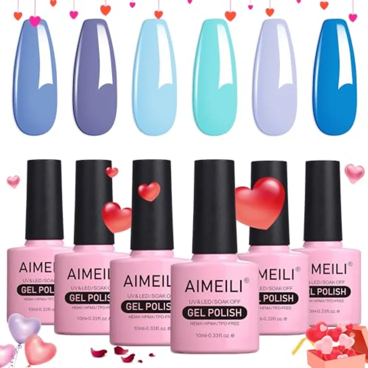 AIMEILI UV LED Gellack Set Nummer 32, 6 x 10ml, ablösbar, hochglanz, kratzfest, Spiegelglanz-Finish