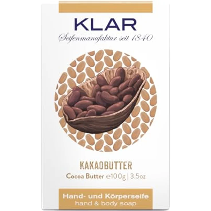 Klar Seifen Kakaobutterseife 100g, Cosmos zertifiziert, palmölfrei, geeignet für trockene Haut, mit wärmender Wirkung – Bild 1