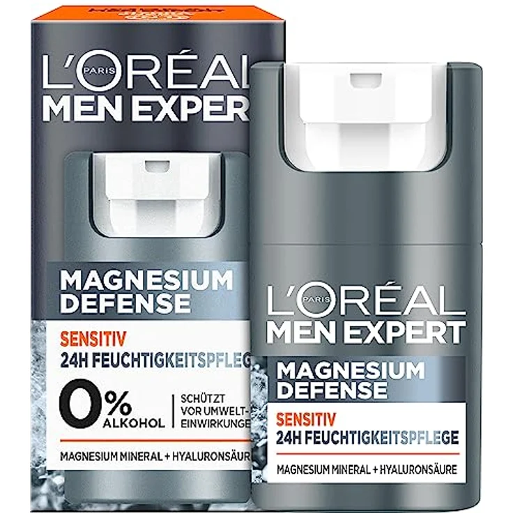 L'Oréal Men Expert Sensitiv Gesichtspflege, Beruhigende Feuchtigkeitscreme für empfindliche Haut mit Magnesium und Hyaluronsäure, Magnesium Defense, 50 ml – Bild 1