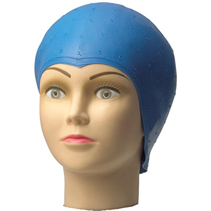 Comair Strähnenhaube Latex Gummi gelocht, blau – Bild 2