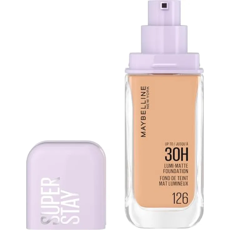 Maybelline Super Stay Lumi Matte Foundation 35 ml, strahlender Teint mit Air-Flex-Technologie, Farbton 126