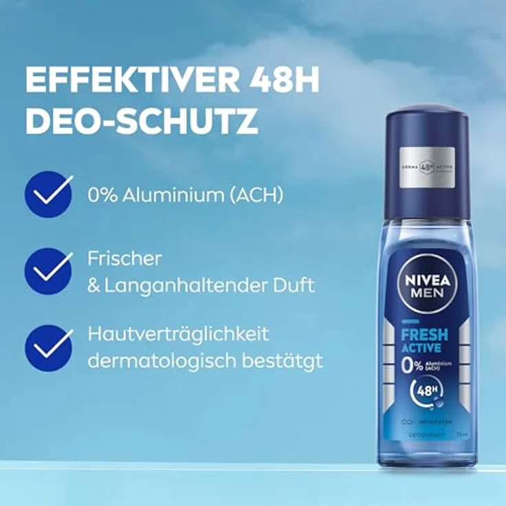 NIVEA MEN Fresh Active Deodorant Pumpspray, 75ml, aluminiumfreies Deo mit 48h Schutz und Meeresextrakten – Bild 2