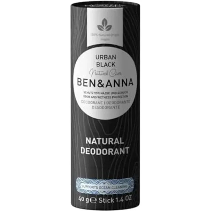 Ben & Anna URBAN BLACK - Natürliches Deo-Stick für Herren und Damen | Vegan & Naturkosmetik | Nachhaltig in Papertube | Gegen starkes Schwitzen | Aluminiumfrei (40 g (1er Pack))