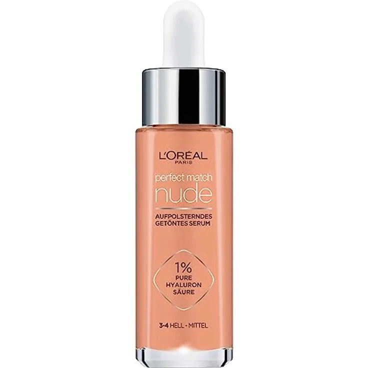 L'Oréal Paris Getöntes Serum, Pflegende, flüssige Foundation mit Hyaluronsäure, Perfect Match Tinted Serum, Nr. 3-4 hell - mittel, 1 x 30 ml