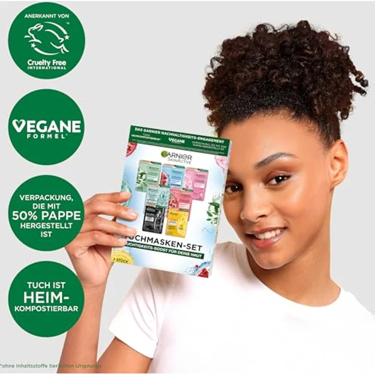 Garnier Tuchmasken Set, 7 Gesichtsmasken für jeden Hauttyp, vegane Formel mit Hyaluronsäure, inklusive Hydra Bomb und Nutri Bomb Masken, 7 x 28 g – Bild 3