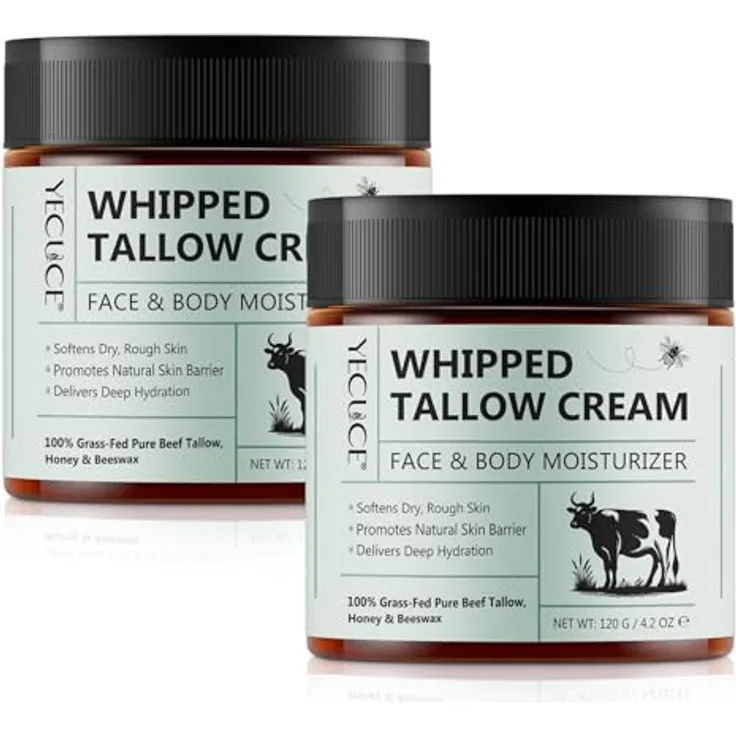 P-Beauty Whipped Tallow Cream, 120g Tagescreme für intensive Feuchtigkeit, hypoallergen, Gesichtspflege mit Rindertalg und Honig