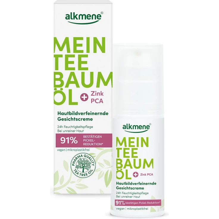 alkmene Tagescreme Teebaumöl, Gesichtscreme mit 91% Pickel-Reduktion, vegan, 50 ml
