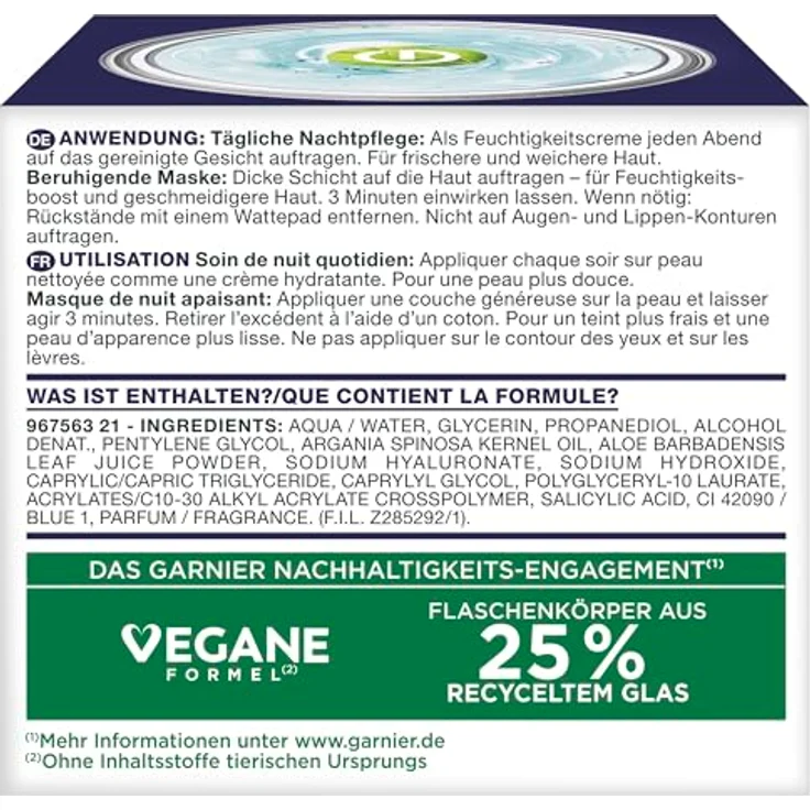 Garnier Hyaluron Barrier Repair Gel-Creme Nachtpflege, 50 ml, intensive Feuchtigkeit für empfindliche Haut, mit Glycerin, Hyaluronsäure und Arganöl – Bild 5