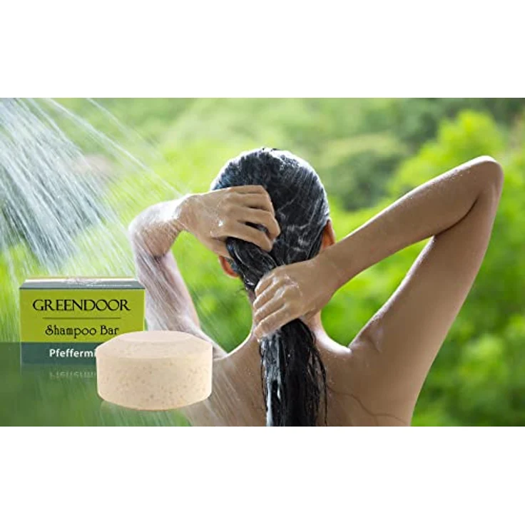 GREENDOOR Shampoo Bar Pfefferminze 75g, festes mildes Haarshampoo ohne Silikone / Plastik für Damen und Herren, normales und fettiges Haar, Naturkosmetik mit Bio Brokkolisamenöl, natürliche Haarpflege – Bild 5