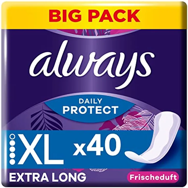 Always Daily Protect Slipeinlagen Damen, Extra Long, 40 Binden Big Pack, atmungsaktiv, mit Frischeduft und seitlichen Schutzzonen