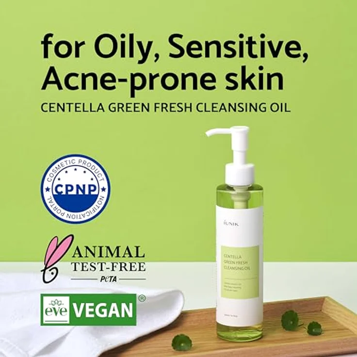 iUNIK Centella Green Fresh Cleansing Oil, Reinigungsöl zur Poren- und Talgkontrolle, Make-up-Entferner für ölige, empfindliche, zu Akne neigende Haut, 200 ml – Bild 2