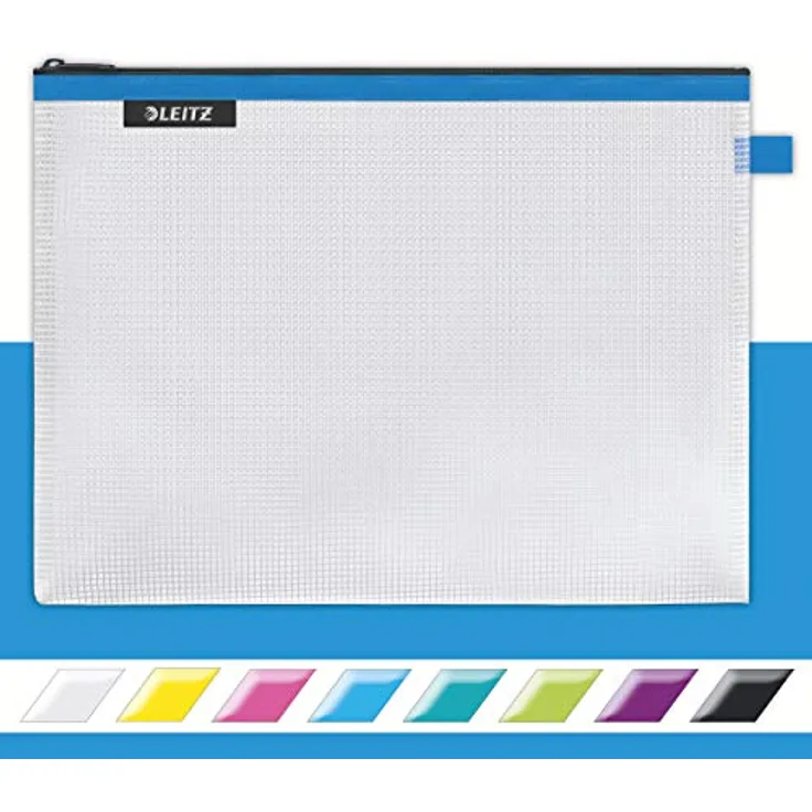 Leitz WOW Reise Zip-Beutel, durchsichtig, Ideal zur Organisation auf Reisen und im Handgepäck, Kosmetiktasche, Groß, 30 x 23 cm, Blau, 40260036