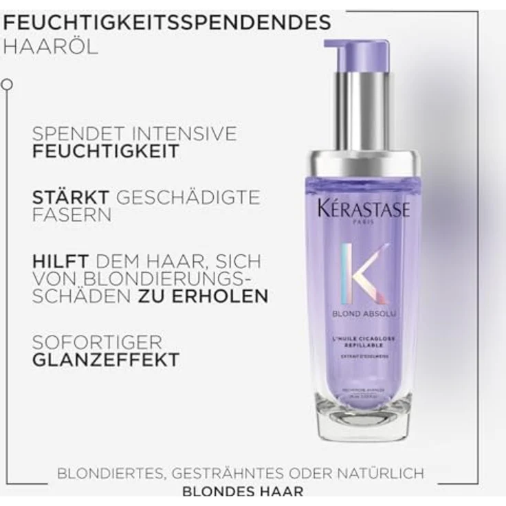 KÉRASTASE Blond Absolu l’Huile Cicagloss, Stärkendes Pflege-Öl für blondes oder blondiertes Haar mit Hitzeschutz, Nachfüllbarer Flakon, 75 ml – Bild 4