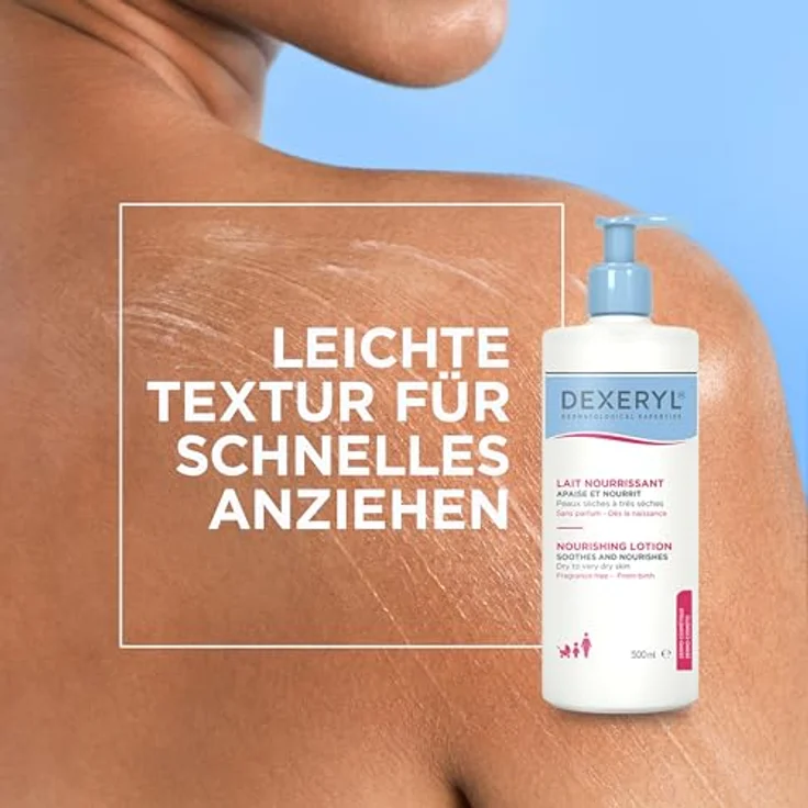 DEXERYL Dexeryl Pflegelotion für trockene und sehr trockene Haut, 24h Feuchtigkeit für Körper & Gesicht, beruhigt Haut und reduziert Juckreiz, 500 ml – Bild 5