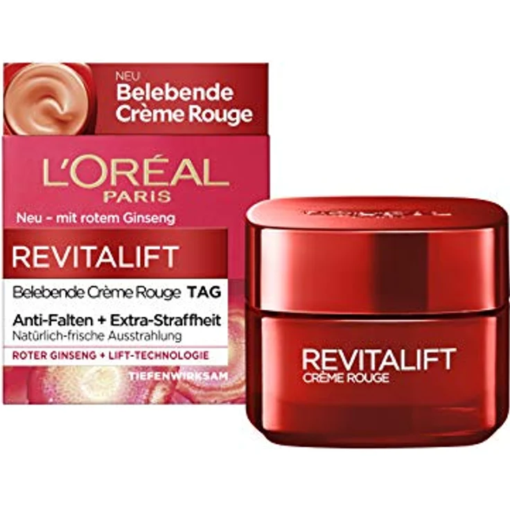 L'Oréal Paris Revitalift Anti Age Belebende Créme Rouge Tagespflege, 50 ml: bekämpft Müdigkeit, strafft Haut & mildert Falten (Roter Ginseng & Hefe-Extrakt) – Bild 1
