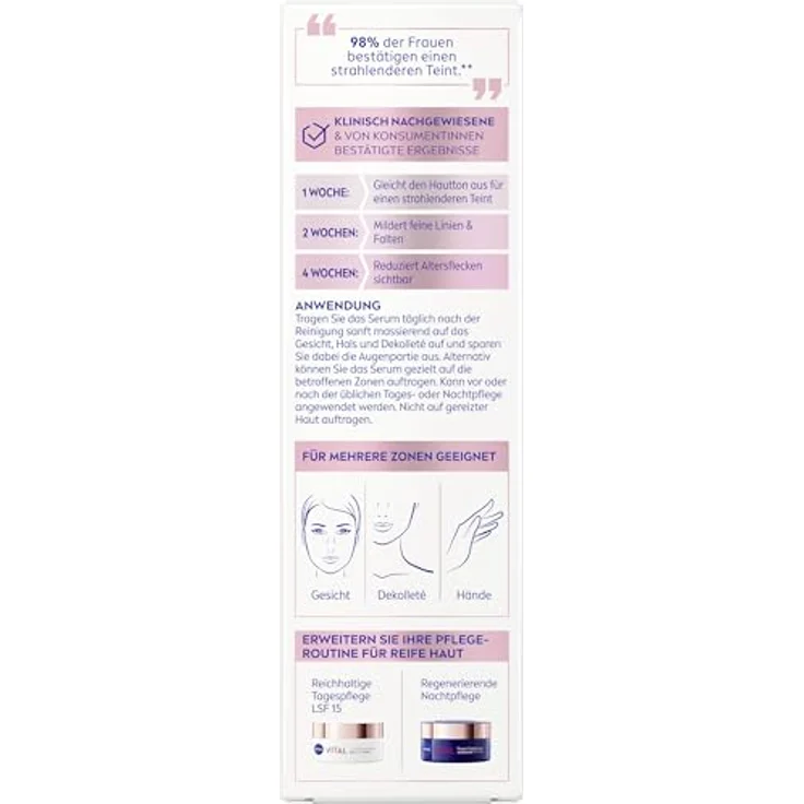 NIVEA VITAL Strahlender Teint 3in1 Beauty Gesichtsserum, Anti-Altersflecken, 40 ml Damen, mit Rosenblüten-Öl und Lumicinol – Bild 5