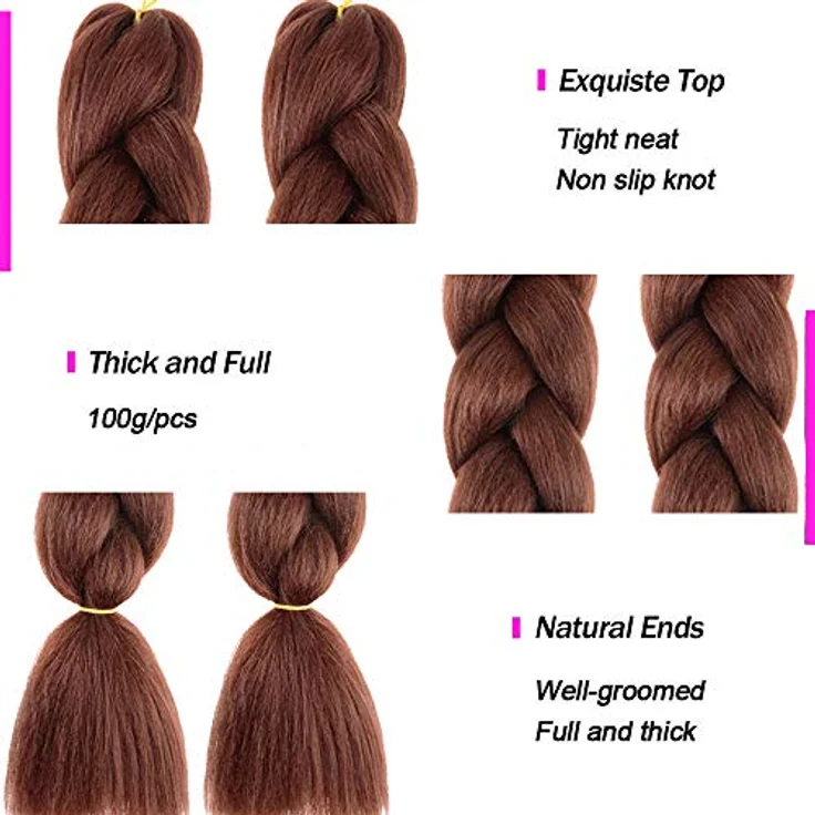 Shangxiu Braids Extensions, 24 Zoll Kanekalon Haarverlängerungen, 6 Stück, dunkelbraun, für Afro-Zöpfe und Box Crochet Braids – Bild 3