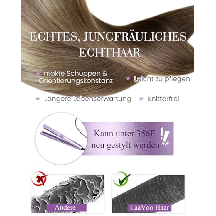 LaaVoo U Tips Extensions Echthaar Balayage Braun, Keratin Bondings Hellbraun Ombre Hellblond #8/59, 50 Strähnen, 35 cm, 50 g – Bild 4