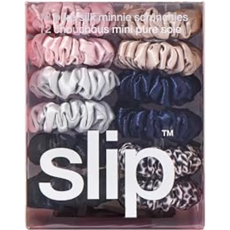 SLIP Silk Pure Silk Minnie Scrunchies - 100% reine 22 Momme Maulbeerseide - Haarfreundliches HaargummiSet in Rosa, Karamell, Silber, Marineblau, Leopard & Schwarz – Bild 3