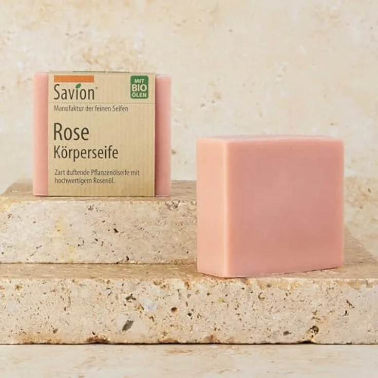 Savion Rose Körperseife mit Rosenöl, vegan, palmölfrei, 80g – Bild 2