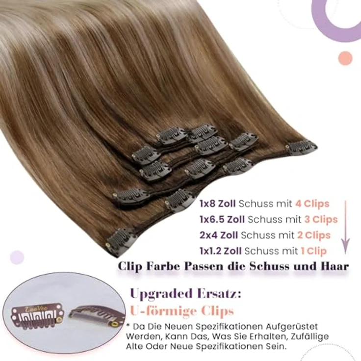 LaaVoo Echthaar Clip in Extensions 40cm Ombre Balayage, Hellbraun bis Dunkel Aschblond mit Platinblond, 70g/5PCS, Remy Haarverlängerung glatt – Bild 2