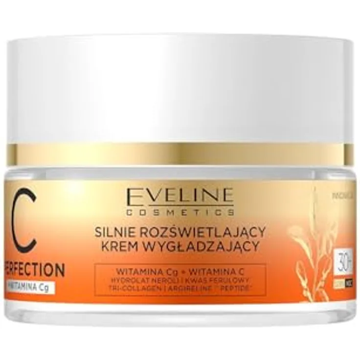 Eveline Cosmetics C-Perfection Strahlende Glättungscreme 30+, 50ml, mit Tri-Collagen-Komplex, Neroli-Hydrolat & Argireline, aufhellend, feuchtigkeitsspendend, für Tages- und Nachtanwendung