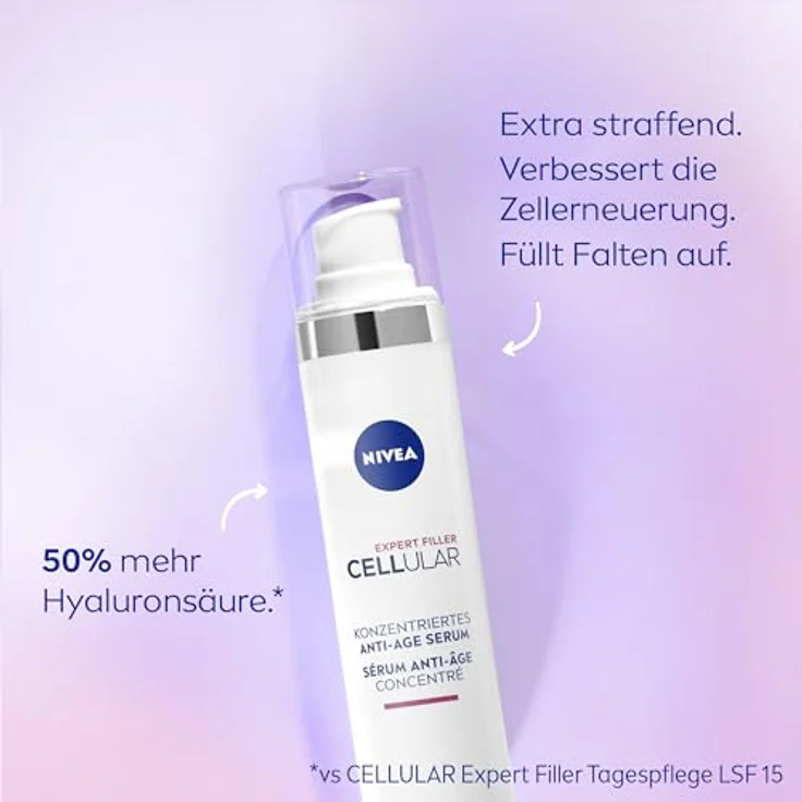 NIVEA Cellular Expert Filler Konzentriertes Anti-Age Serum, Anti Falten Serum mit Hyaluron- und Folsäure, straffende Hyaluronsäure Formel, 40 ml – Bild 2