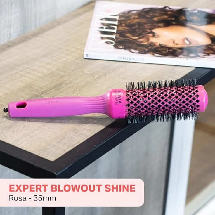 Olivia Garden Expert Blowout Shine – Pink - 35 - Runde, antistatische Keramikbürste für glänzende und frizzfreie Blowouts – Bild 2
