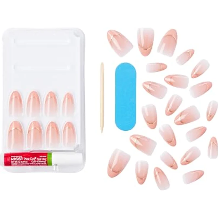 KISS Voguish Fantasy French eclatant, rosa Gelnägel Set mit 28 Kunstnägeln, kleber und Manikürestift – Bild 5