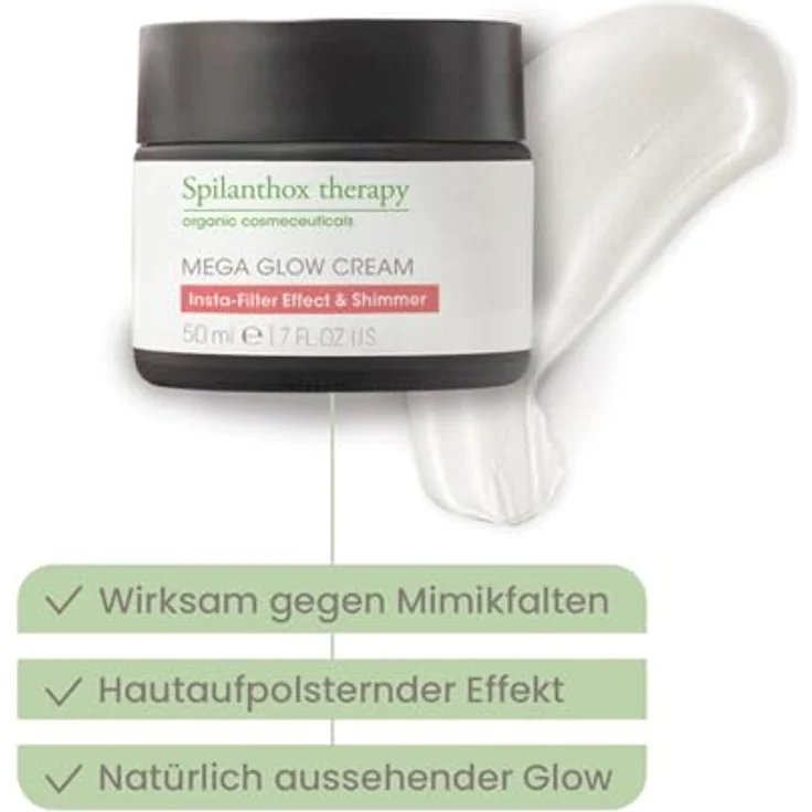 Spilanthox therapy Mega Glow Cream 3in1 Gesichtscreme, sofortige Mimikglättung, Pflege & Shimmer, Anti-Aging mit Spilanthol & Hyaluronsäure, Naturkosmetik, 50ml – Bild 2
