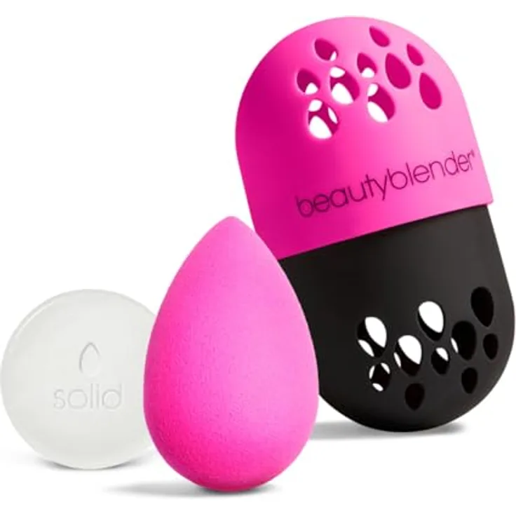 beautyblender Discovery Essentials 3-Piece Set, Make-Up Schwamm mit Blendercleanser Solid und Blender Defender Etui, schwarz/pink