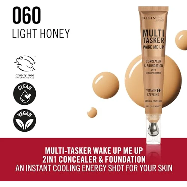 Rimmel Multi-Tasker Wake Me Up Concealer, hautverjüngender Make-up Korrektor, Farbton 60 Light Honey, 20 ml – Bild 5