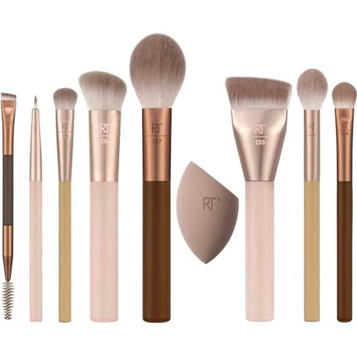 Real Techniques New Nudes All Angles Face Set, 9-teiliges Make-up Pinselset für präzises Auftragen und Vegan – Bild 2