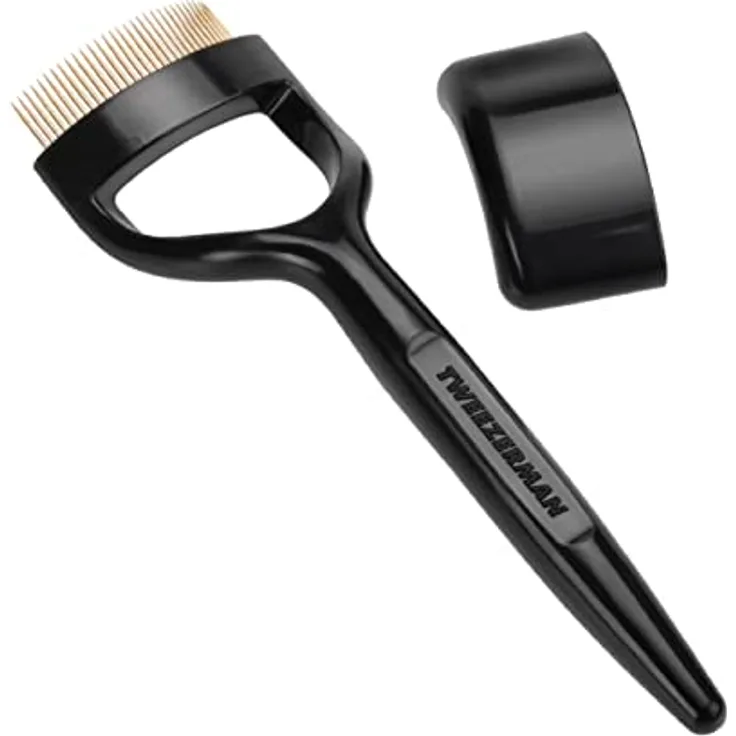 TWEEZERMAN Wimpernkamm für Madelförmige Augen, Wimpernpinsel, Retuschierpinsel Premium LASHCOMB 38, Schwarz