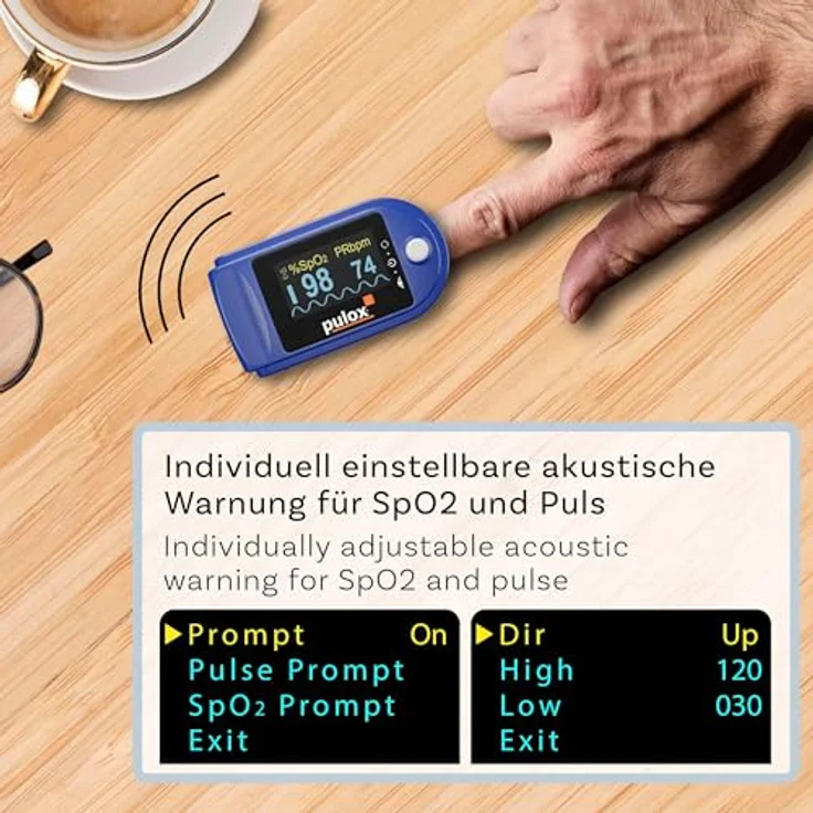 Pulsoximeter pulox PO-200A Solo mit Alarm und Pulston Blau – Bild 4