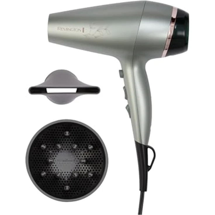 Remington AC5860 Botanicals Haartrockner, 2.300 Watt, 2 Gebläsestufen, Kaltstufe, 6 mm Stylingdüse, Diffusor, Aufhängeöse, metallic grün – Bild 4