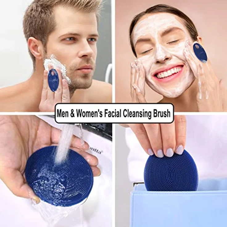 INNERNEED Silikon Gesichtsreinigungsbürste, Manuelle Handheld Hautreinigungsmittel für alle Hauttypen, hygienisch und langlebig, Dunkelblau + Grau, 2er-Pack – Bild 4