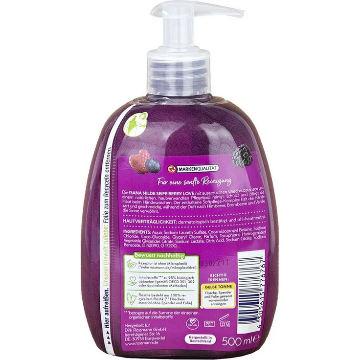 ISANA Flüssigseife Berry Love, Handseife mit Softpflege-Komplex und Pflegelipid, 500 ml