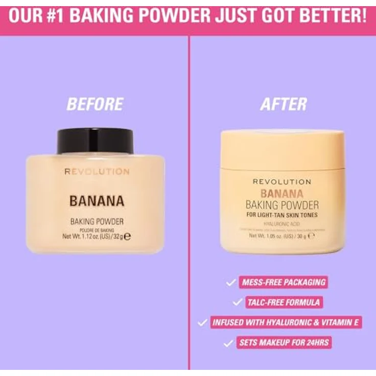 Revolution Loose Baking Powder Puder, talkfreie Formel mit Vitamin E und Hyaluronsäure, 30 g PEACH – Bild 4