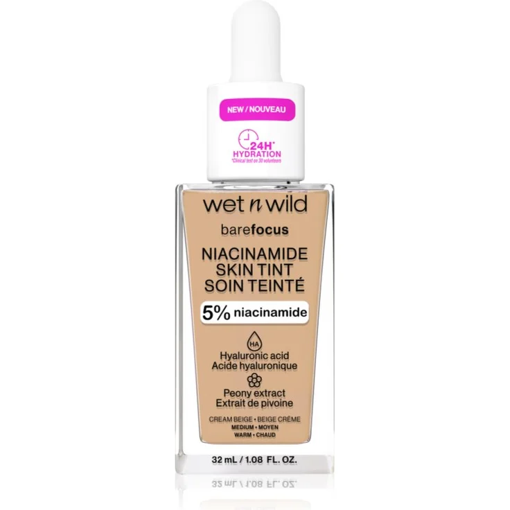 Wet n Wild Bare Focus Niacinamide Skin Tint, leichtes feuchtigkeitsspendendes Make-up, Farbton Cream Beige (Warm), 32 ml