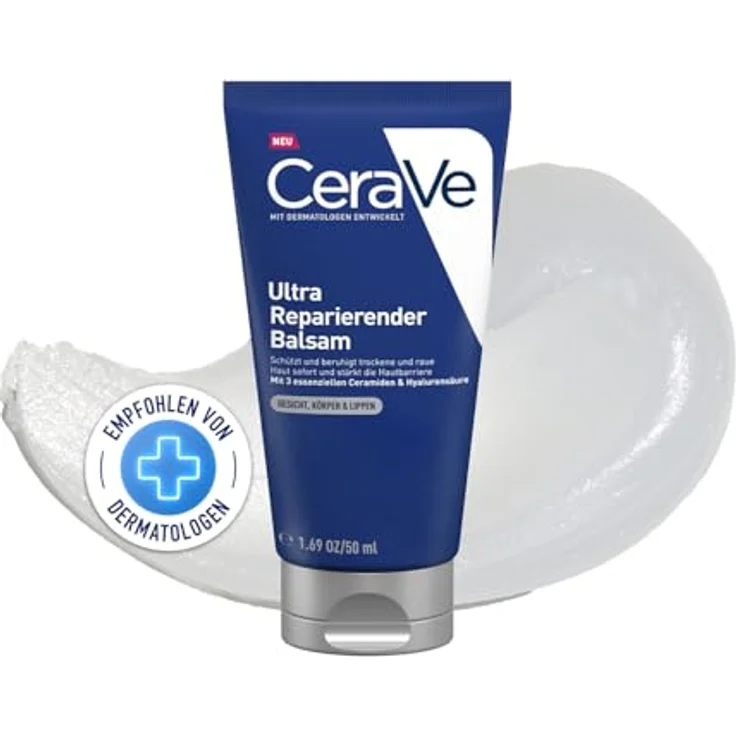 CeraVe Ultra Reparierender Balsam für Gesicht, Körper und Lippen, Creme für trockene, raue und rissige Haut, Mit 3 essenziellen Ceramiden und Hyaluronsäure, 50 ml – Bild 1