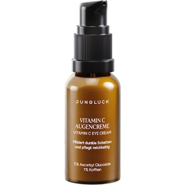 Junglück Vitamin C Augencreme, 20 ml mit 5% Vitamin C und 1% Koffein, für intensive Hydratation und Minderung von Augenschatten