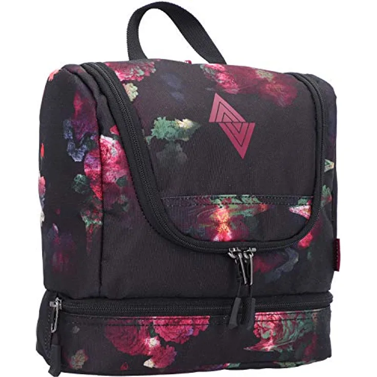 Travel Kit stylische Reisewaschtasche mit extra Bodenfach Kulturbeutel zum Aufhängen Kosmetiktasche mit vielen Staufächern für Reisen und Campen Toiletry Bag, 25x24x11 cm, Black Rose