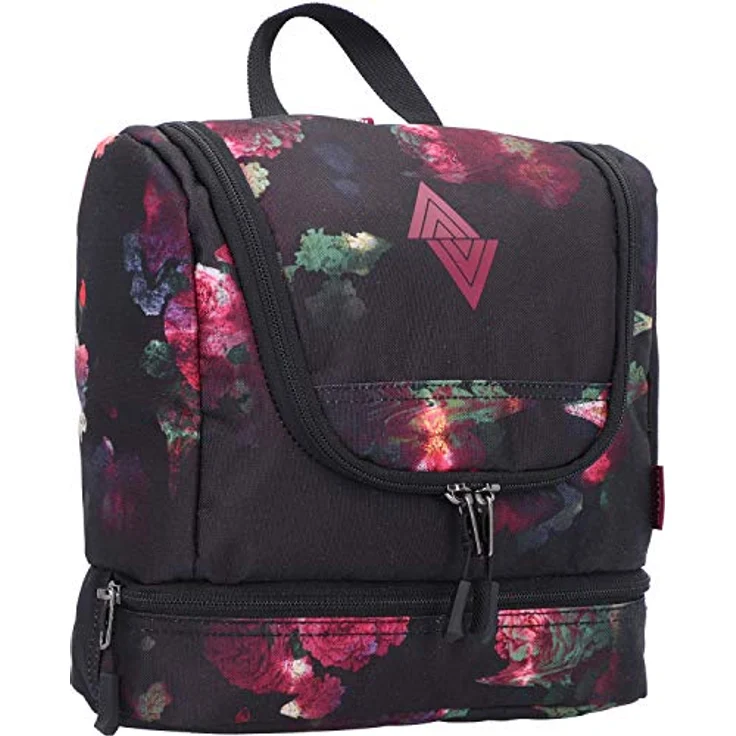 Travel Kit stylische Reisewaschtasche mit extra Bodenfach Kulturbeutel zum Aufhängen Kosmetiktasche mit vielen Staufächern für Reisen und Campen Toiletry Bag, 25x24x11 cm, Black Rose – Bild 1